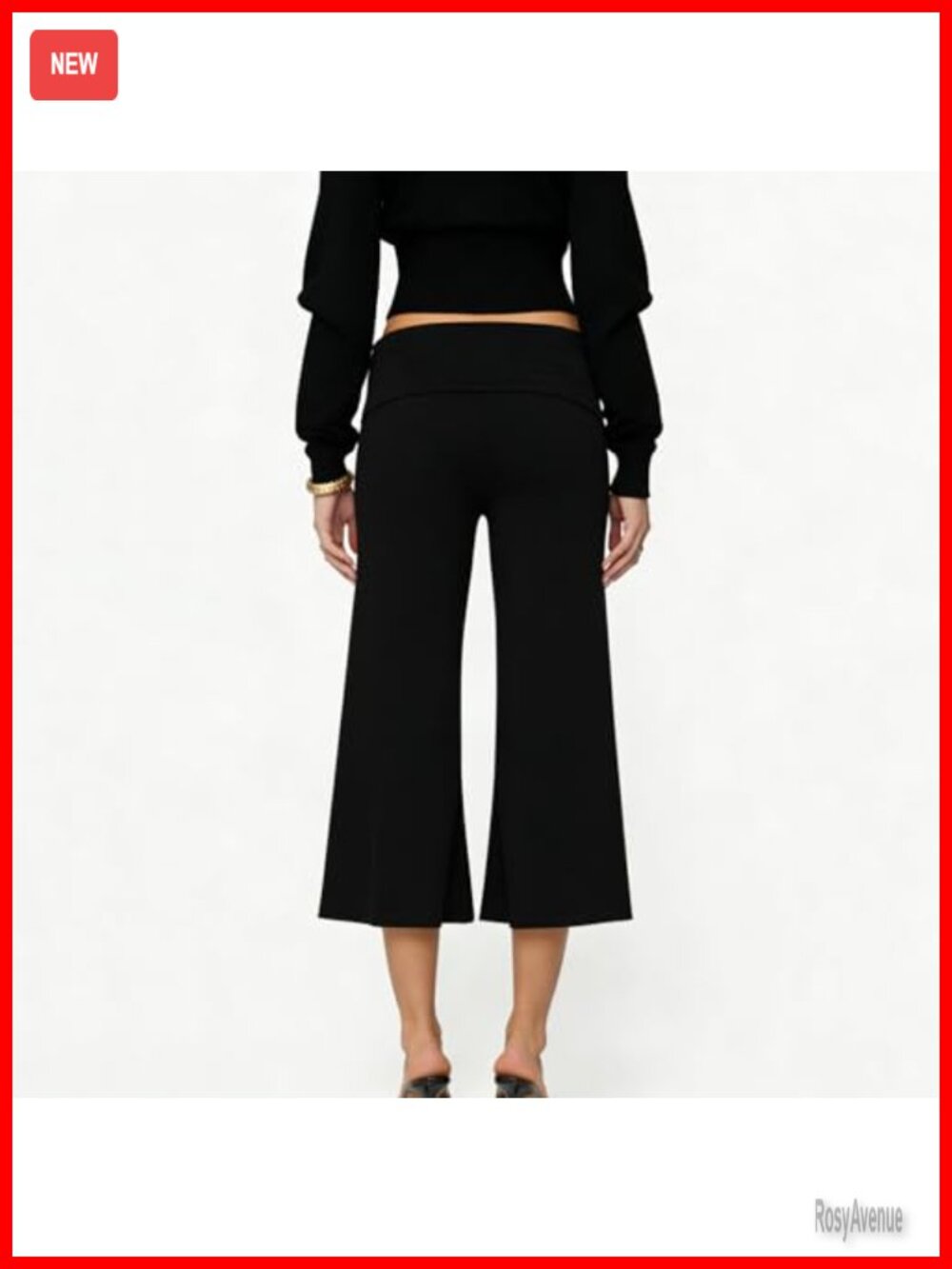 Fold Over Capri Pants Flowy Low Rise Wide Leg Gaucho Yoga Capris Comfy Palazzo - Picture 3 of 3